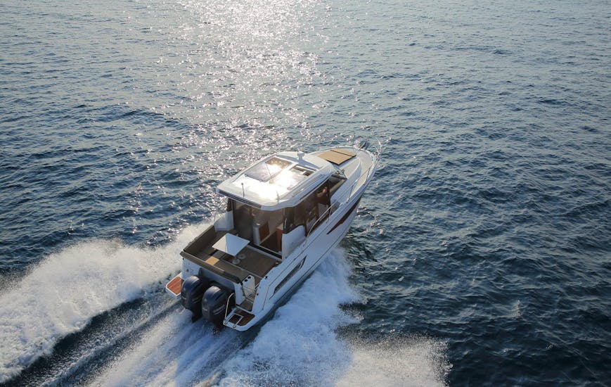 The Sea la Vie boat on the sparkling Adriatic waters around Umag in Croatia.