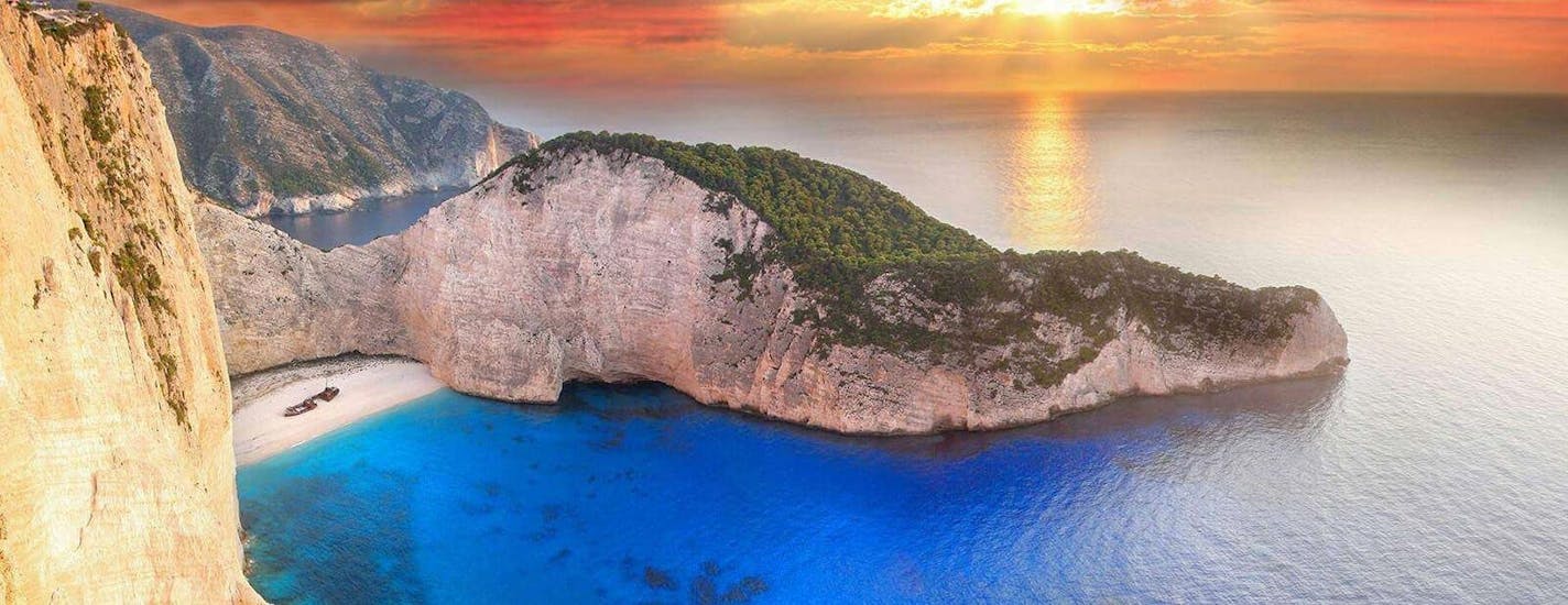 The astonishing Navagio Beach with the famous shipwreck from 1980, visited with Serene Private Cruises Zakynthos.
