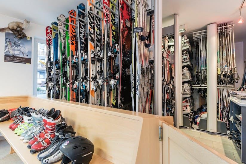 Ski Storage of Ski Rental Shop Thomas Ortisei (St. Ulrich).