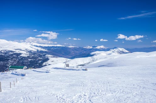 Sunny day on the slopes of La Molina in Spain.