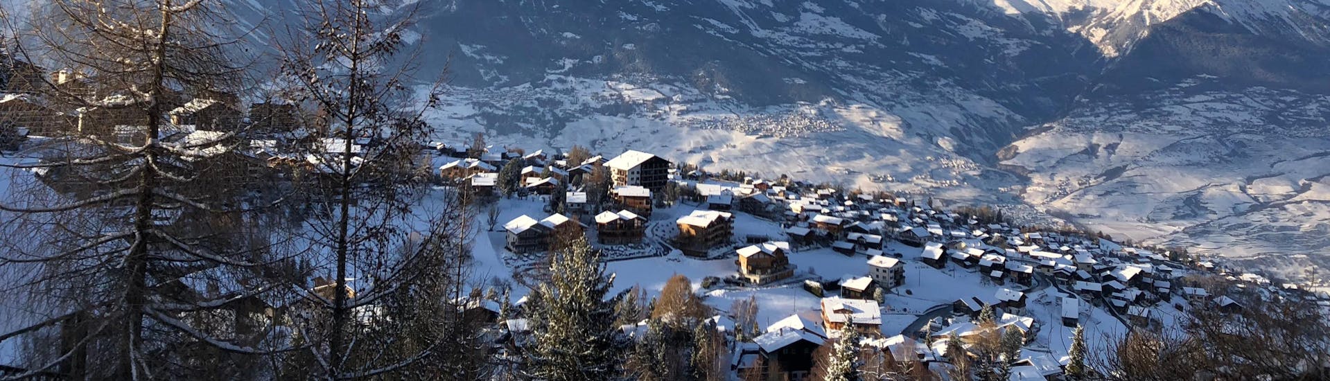 An aereal view of the ski resort of Nendaz, a popular destination in the French-speaking part of Switzerland, where visitors can book ski lessons with one of the local ski schools.