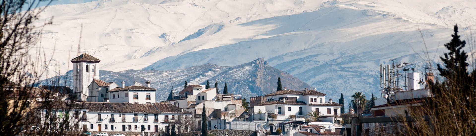 View of Sierra Nevada in granada during the winter where ski schools teach skiing lessons