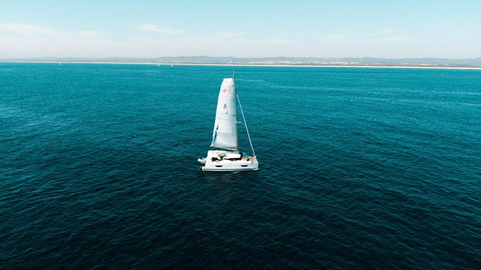 Photo of a Catamaran sailing in the Algarve with The Ocean Week Portugal.