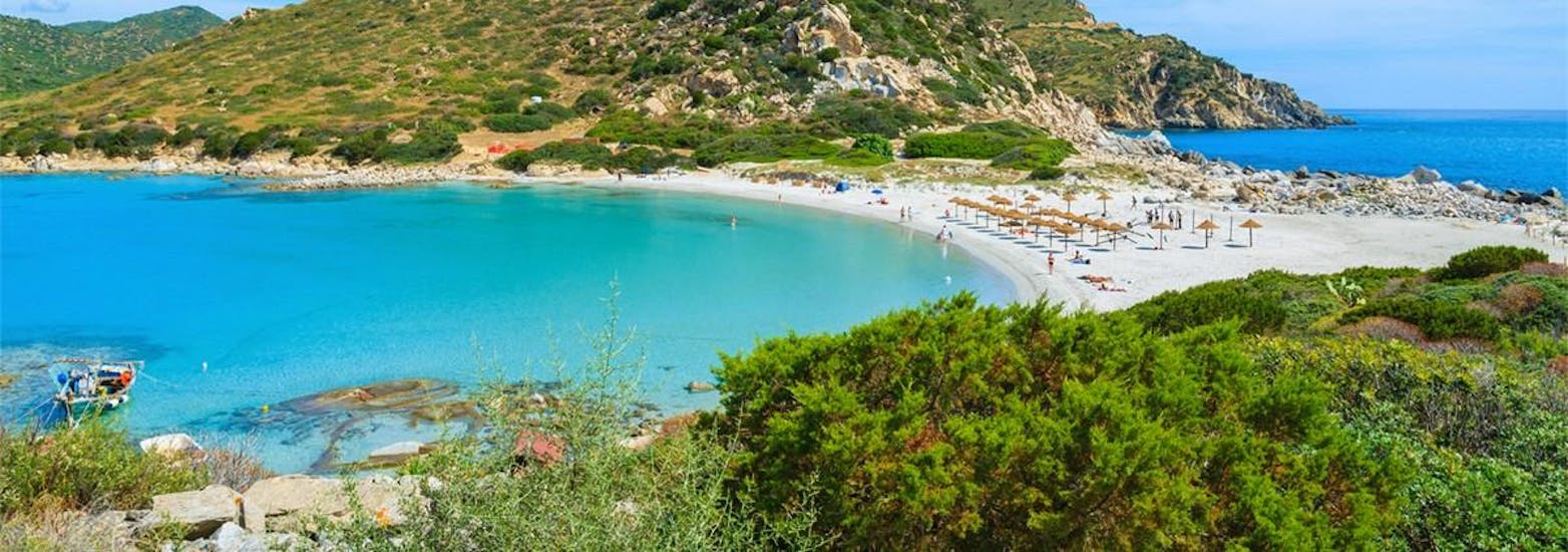 View of Punta Molentis Beach and its turquoise water.