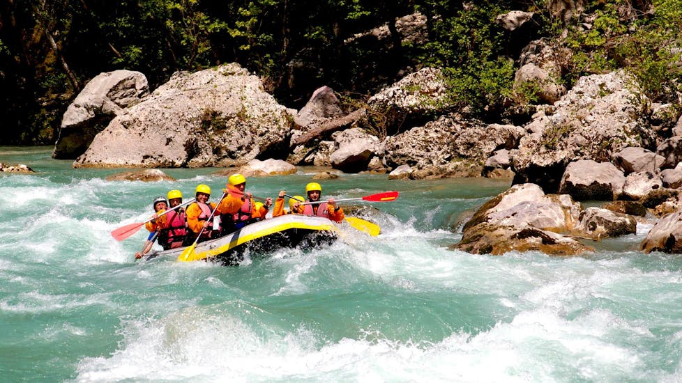 A group of rafters on the splashing river of Arachthos during Rafting with Via Natura Rafting Tzoumerka.