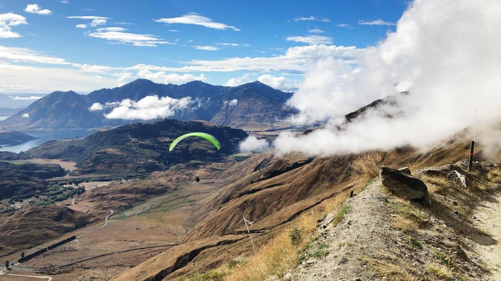 A breathtaking view of the landscapes near Wanaka during a tandem paragliding flight by Wanaka Paragliding.
