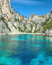 A wonderful view of the Calanques National Park, a sight that can be enjoyed by many who partake in water sports in Marseille.