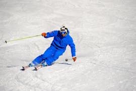 A skier is training during the Private Off-Piste Skiing in Verbier with Altitude Ski School Verbier & Gstaad.
