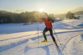 A man is doing Private Cross Country Skiing Lessons with Element3 Ski School Kitzbühel.