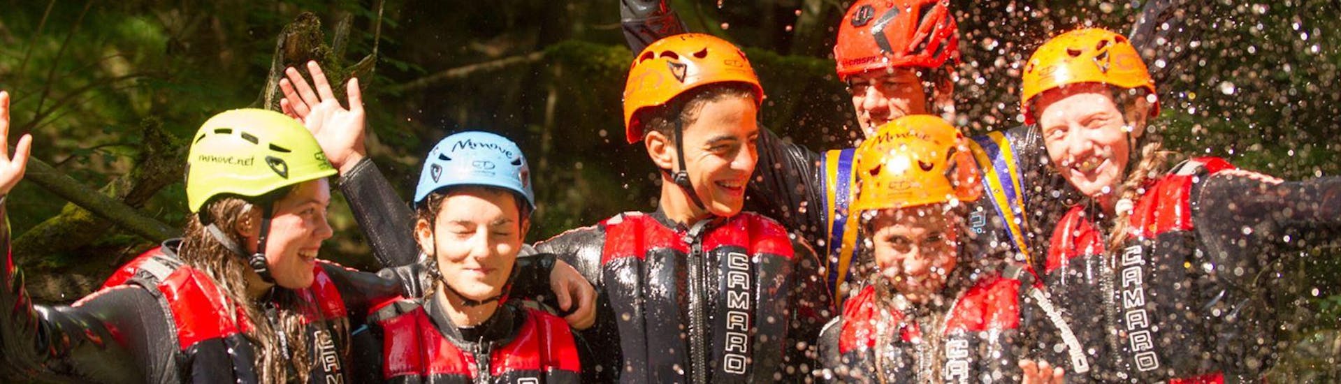 A group of friends is ready to start the First Canyoning Experience in the Rio Nero from Arco with Mmove - Into Nature Garda Lake.