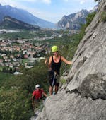 A group of participants is having fun during the Via Ferrata 92° Congresso - First Experience with Mmove - Into Nature Garda Lake.