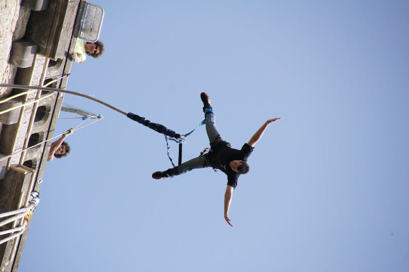 One person bungee jumps