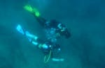 Deux plongeurs nageant lors d'un essai de plongée sous-marine pour débutants à Rovinj avec le Rovinj Sub Diving Center.
