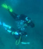 Due subacquei che nuotano durante la prova di immersione subacquea per principianti a Rovigno con il Rovinj Sub Diving Center.
