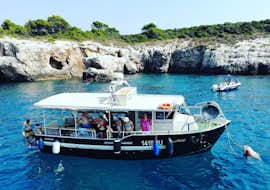 Boat Trip from Pula to Cape Kamenjak with Snorkeling Stop with Pula Boat Excursion The boat during the boat trip from Pula to Cape Kamenjak with snorkeling stop hosted by Pula Boat Excursions.