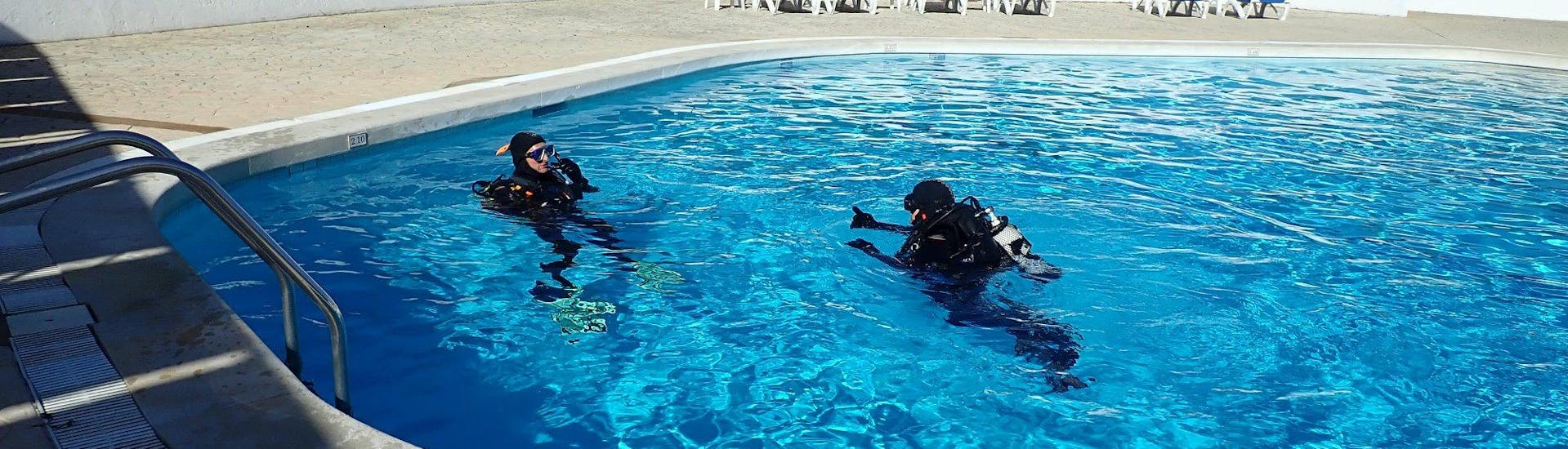 Training in the swimming pool during the PADI Divemaster Course in Lagos with Blue Ocean Divers Lagos.