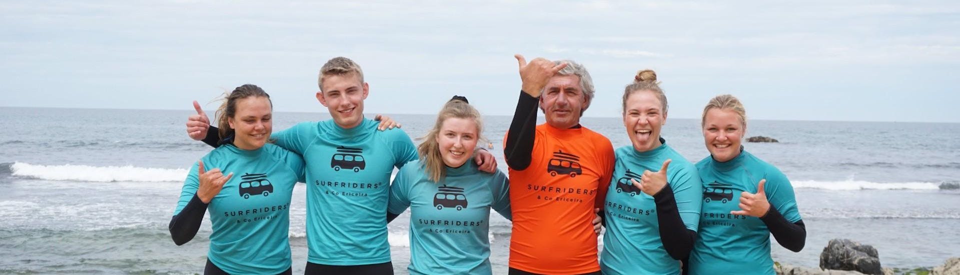 Our surfers are smiling during the Surf Week in Ericeira for Adult Beginners with Surf Riders Ericeira.