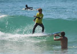 Private Surf Lessons (from 6 y.) on Sud Beach in Hossegor with Tao Magic Glisse Surf School Hossegor A child is having private Surfing Lessons in low season on the Plage Sud in Hossegor with the instructor of Tao Magic glisse.