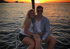 Private Sunset Sail on the Tagus incl. Ponte 25 de Abril with Rent a Boat Lisbon Picture of a couple during the Private Sunset Sail on the Tagus incl. Ponte 25 de Abril with Rent a Boat Lisbon.