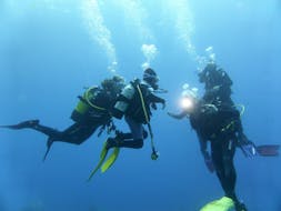 Cuatro personas buceando durante el curso PADI Advanced Open Water Diver en Port d'Andratx con Balear Divers.