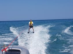 A man is enjoying his Waterskiing Lesson in Agia Marina with Cactus Water Sports Center.