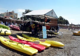 A picture of the canoe stand for the Sea Canoe in Agia Marina - Rental for One or Two with Cactus Water Sports Center.