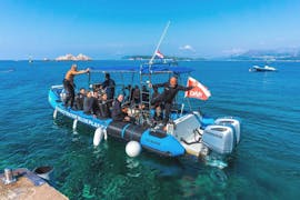 A diving boat ready to go on a trip during with Guided Dives from Dubrovnik for Certified Divers Diving Center Blue Planet Dubrovnik.