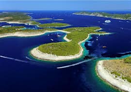 Private Boat Trip to Pakleni Islands & Red Rocks from Hvar Aerial view of Pakleni Islands during a Private Boat Trip to Pakleni Islands & Red Rocks from Hvar with HvarCruise.