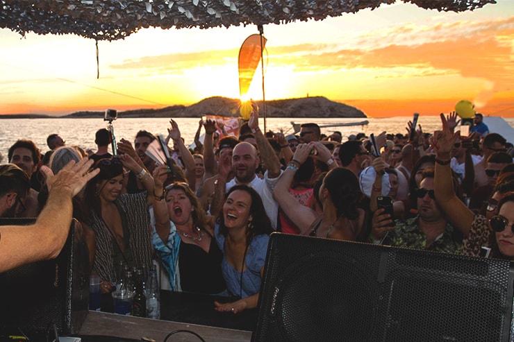 Party Boat Tour at Sunset with Live DJs from Float Your Boat Ibiza.