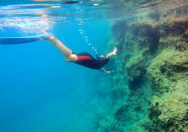 Man underwater during the snorkeling near Athens - Nea Makri hosted by Kanelakis Diving Experiences.