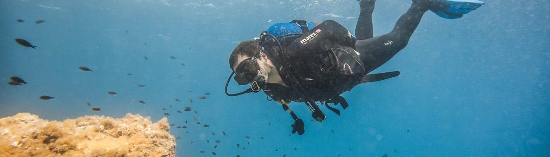 A scuba diver during the SSI Scuba Diver for Beginners in Elba with Aquanautic Elba.