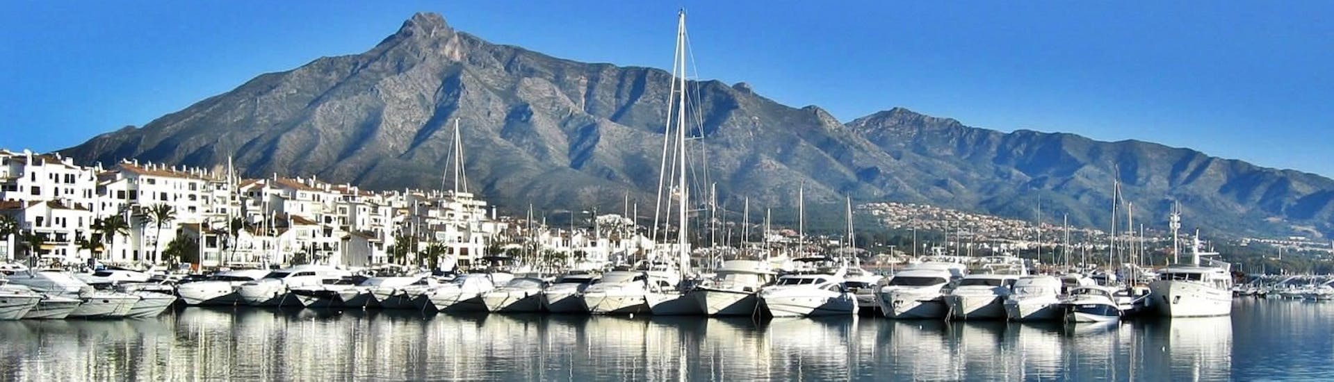 View of Marbella`s coastline seen during the private boat tour with swimming stop with Marbella Charter.