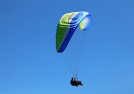A participant enjoying a paragliding experience over Sava Hills during a tandem paragliding activity with Sky Riders Paragliding Croatia.