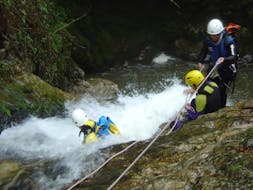 Participants Viboli canyoning in Asturias during an activity provided by Rana Sella Arriondas.