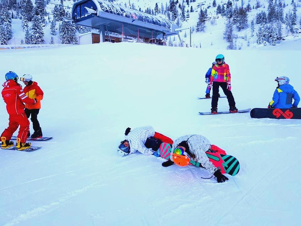 Participants with snowboard instructor at Speikboden - Campo Tures (Sand in Taufers) - Snowboarding Lessons (from 10 y.) for Beginners