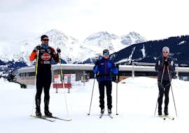 Private Cross Country Skiing Lessons for All Levels from Ski School MONNTAINS Sedrun-Disentis During the Private Cross Country Skiing Lessons - All Levels with Skischule Monntains, participants are practicing the basics of cross-country skiing.