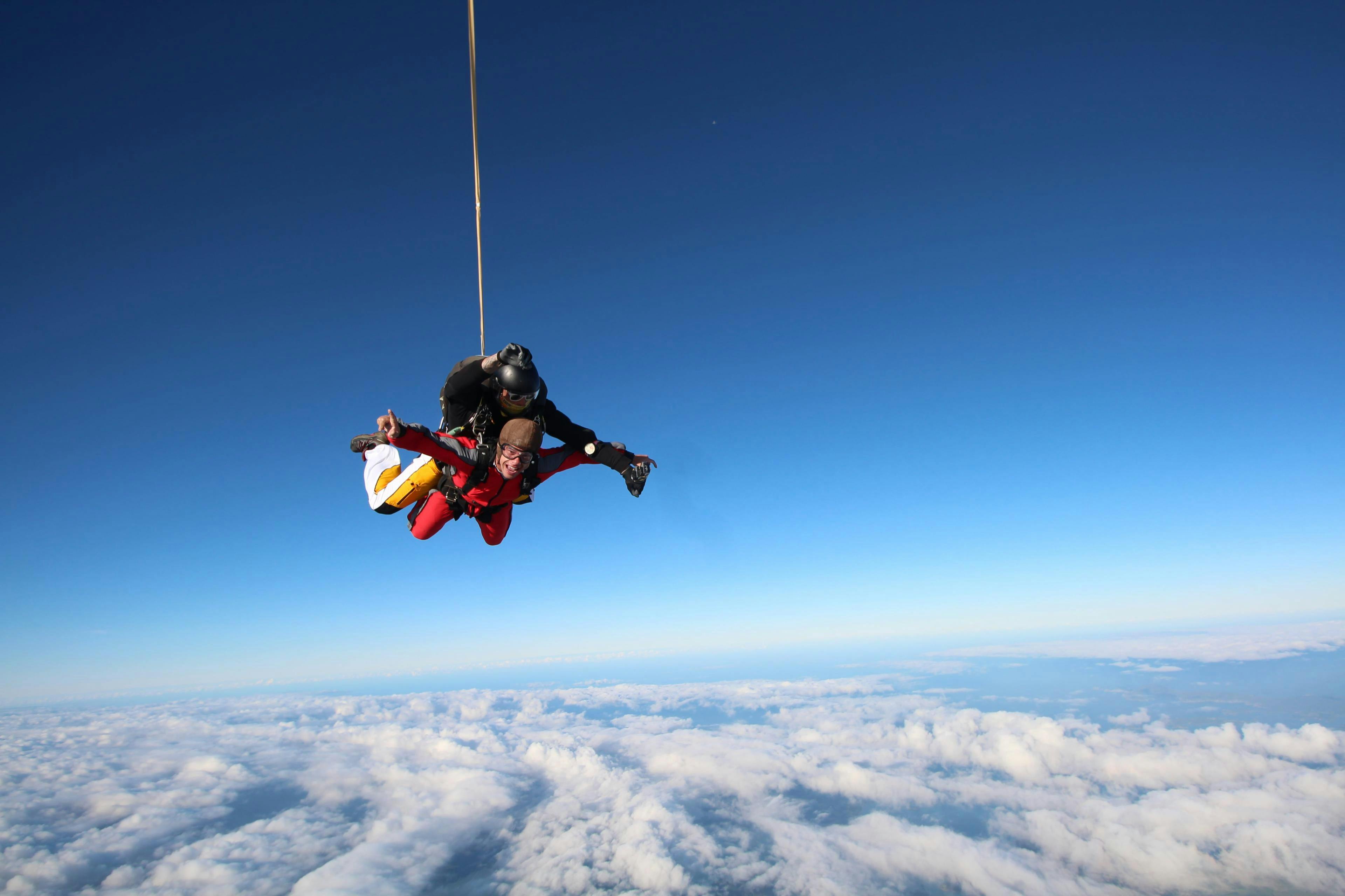 A skydiver is free falling at a speed of 200 km per hour during the Skydiving in Bay of Islands -  16,000 ft or 20,000 ft organized by Skydive Bay of Islands.