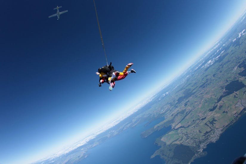 One happy participant of Tandem Skydive in Taupo - 15,000 ft organized by Taupo Tandem Skydiving is freefalling with his tandem master