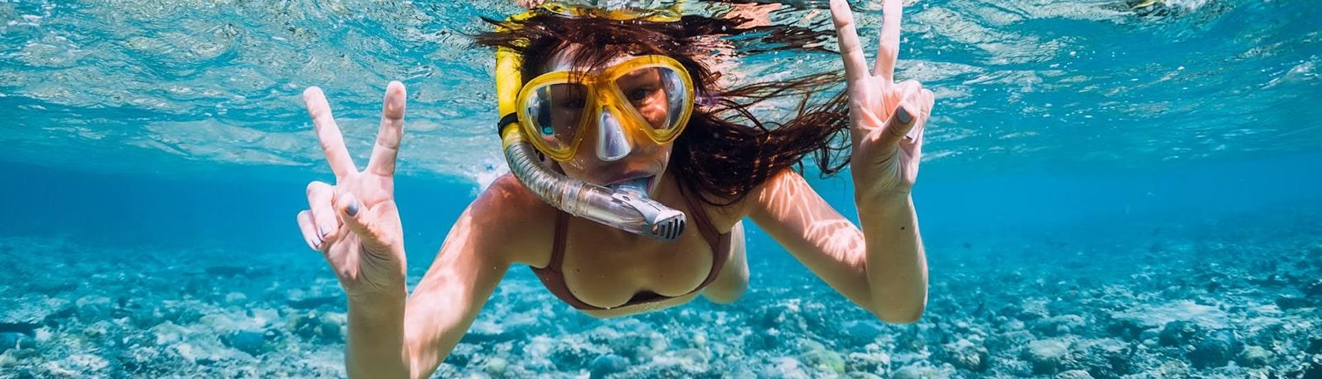 During the Snorkeling on the Gold Coast - Cook Island, a girl is exploring the underwater world under the guidance of an experienced instructor from Gold Coast Dive Centre.