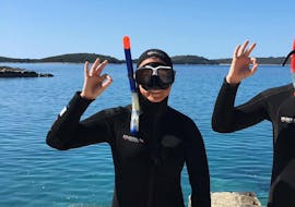 One of our guests ready to go snorkelling during the Snorkeling in Hvar with Aqualis Dive Center