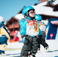 A kid takes his first steps in skiing during a piou-piou ski lesson with the ESF Val Thorens. 