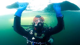 A woman experiences her first dive during the PE12 scuba diving course at Cerbère-Banyuls with Plongée Cap Cerbère.