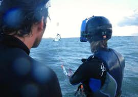 Private Kitesurfing Lessons in Leucate with Unikite Leucate. A person about to do a takeoff during Private Kitesurfing Lessons in Leucate with Unikite Leucate.