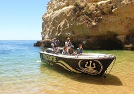 Private Boat Trip to the Benagil Cave in the Algarve Tridente Boat Trips Algarve Picture of the boat during the private boat trip to the Benagil Cave in the Algarve with Tridente Boat Trips Algarve.