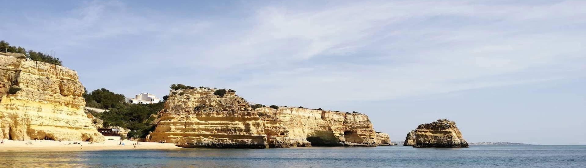 During their Private Sunset Boat Trip from Portimão with Royal Nautic Portimão, the tour participants enjoy the incomparable view of the rock formations in the sea.