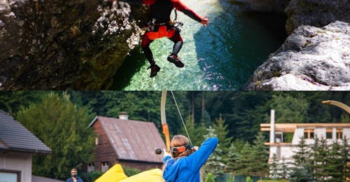 Vrijgezellenfeest Arrow Tag + Canyoning Outdoor Center Baumgarten Groep speelt arrow tag en canyoning tijdens het vrijgezellenfeest van Outdoor Center Baumgarten.