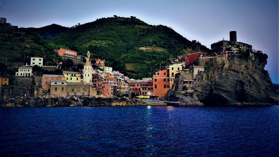 A view of Monterosso al Mare from the sea, as can be seen during the Sunset Boat Trip along the Cinque Terre with Aperitif by Aquamarina Cinque Terre.