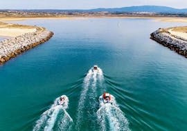 Three boats go on a trip to alvor nature reserve and benagil caves with Atlantis Tours Portimao. 