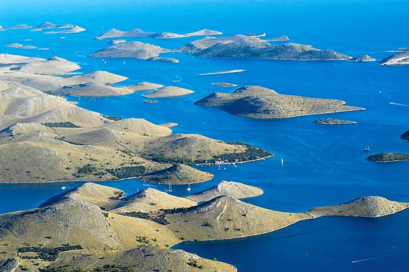 View above the sky of the Boat Trip from Zadar to Kornati Islands with Snorkeling with Kornat Excursions Zadar.