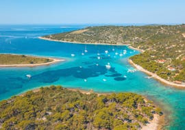 An aerial view of the beautiful Adriatic coastline as can be seen during the boat trip to the Blue Lagoon and to Solta Island with Mayer Charter Trogir.